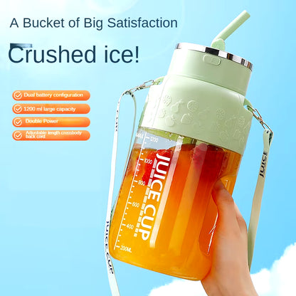 1200ml Electric Fruit Juicer with 14 Blades - Portable USB Rechargeable Sports Bottle for Shakes and Smoothies