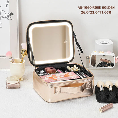 Ultimate Cosmetic Portable Travel Storage Box with 2000mAh LED Rechargeable Vanity Case and Built-in Lighted Mirror