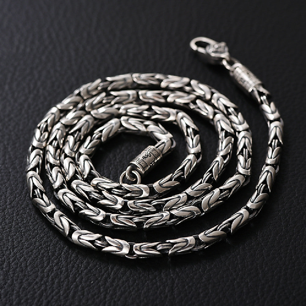 Men's Fashionable Silver Plaid Necklace