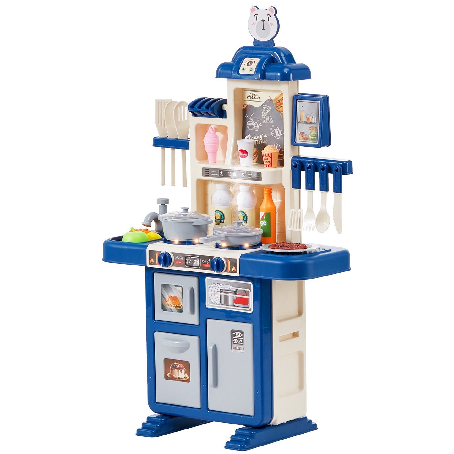 Christmas Gift VEVOR Kitchen Playset Kids Pretend Cooking Play Toy 48 Piece Accessories Blue