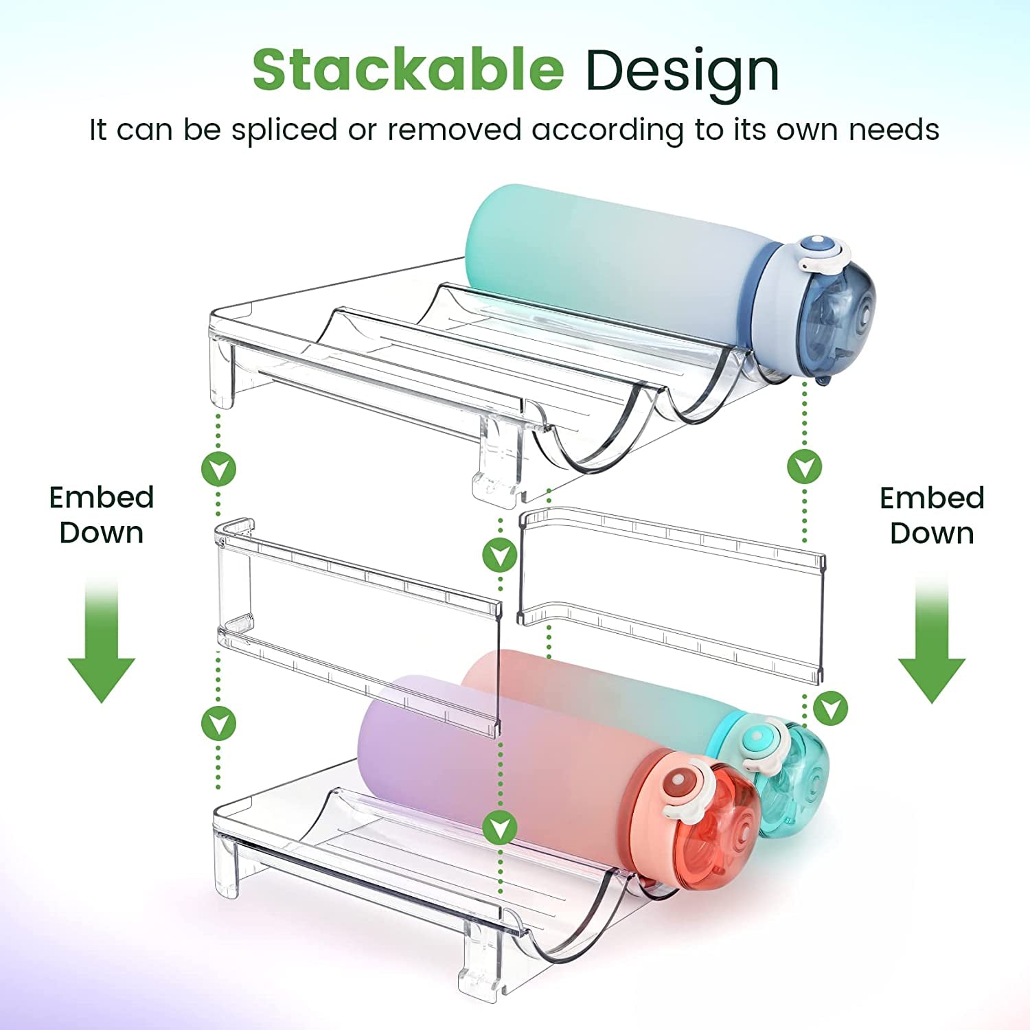Revolutionize Your Kitchen Space with Our Stackable Water Bottle Organizer - Perfect Storage Solution for Cabinets and Refrigerators - Set of 2!