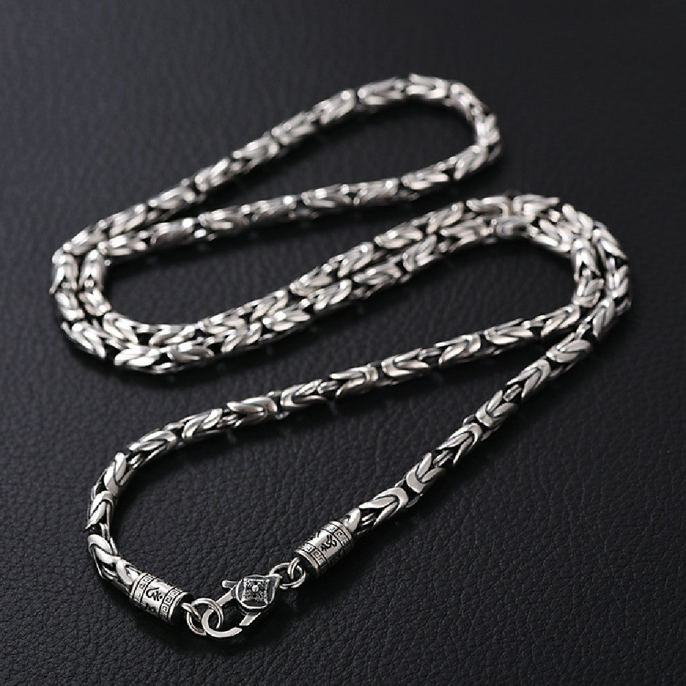 Men's Fashionable Silver Plaid Necklace