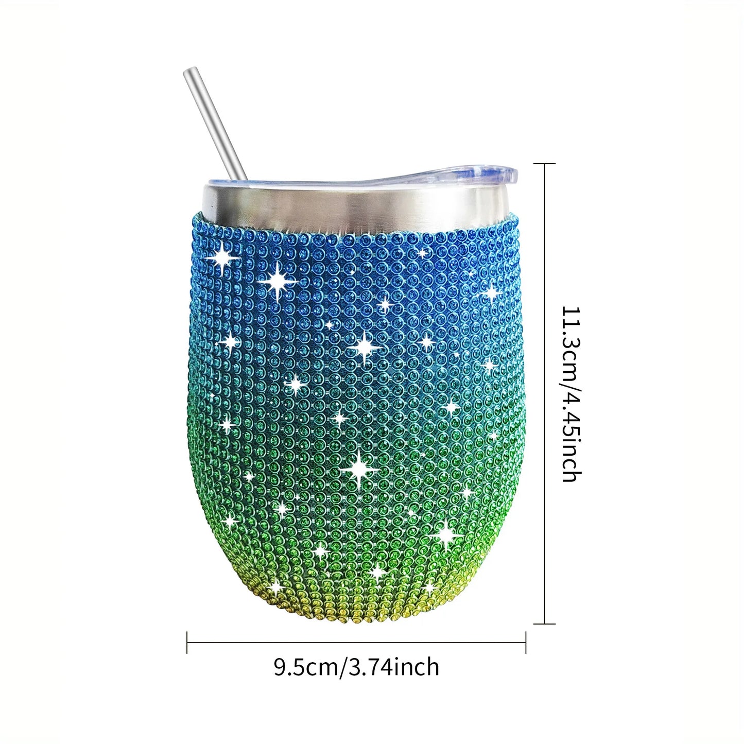 12Oz Diamond Wine Tumbler with Sealed Lid Vacuum Thermo Beer Mug Cup Stainless Steel Mug Cup Champagne Party Bridemaid Gift