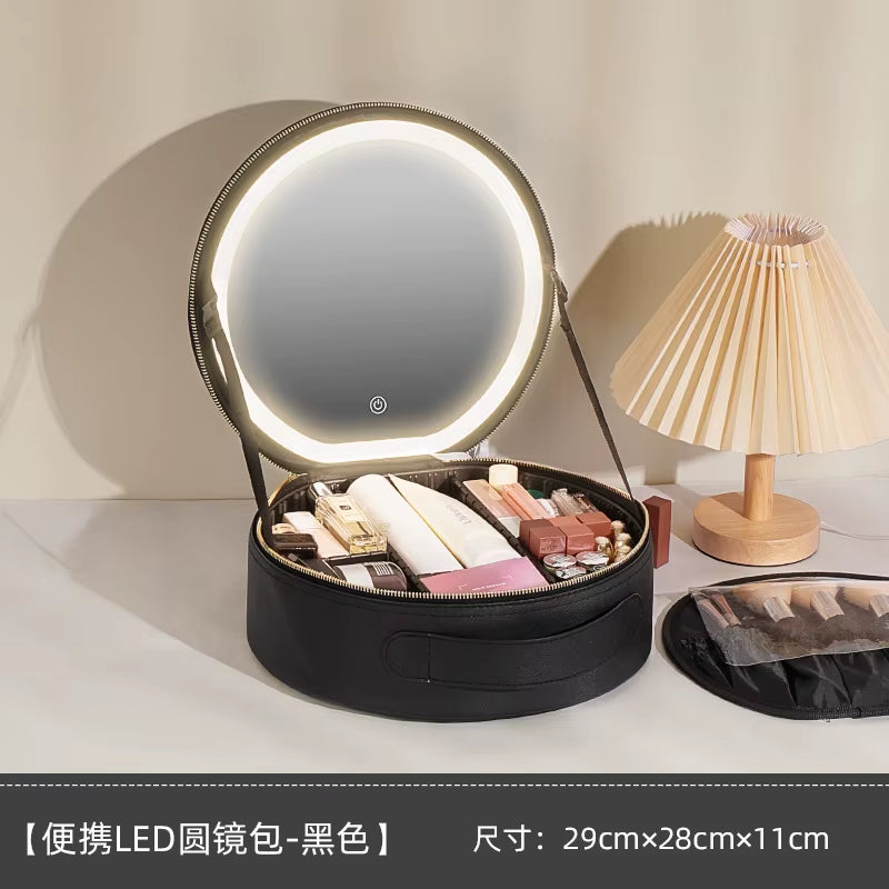 Ultimate Cosmetic Portable Travel Storage Box with 2000mAh LED Rechargeable Vanity Case and Built-in Lighted Mirror
