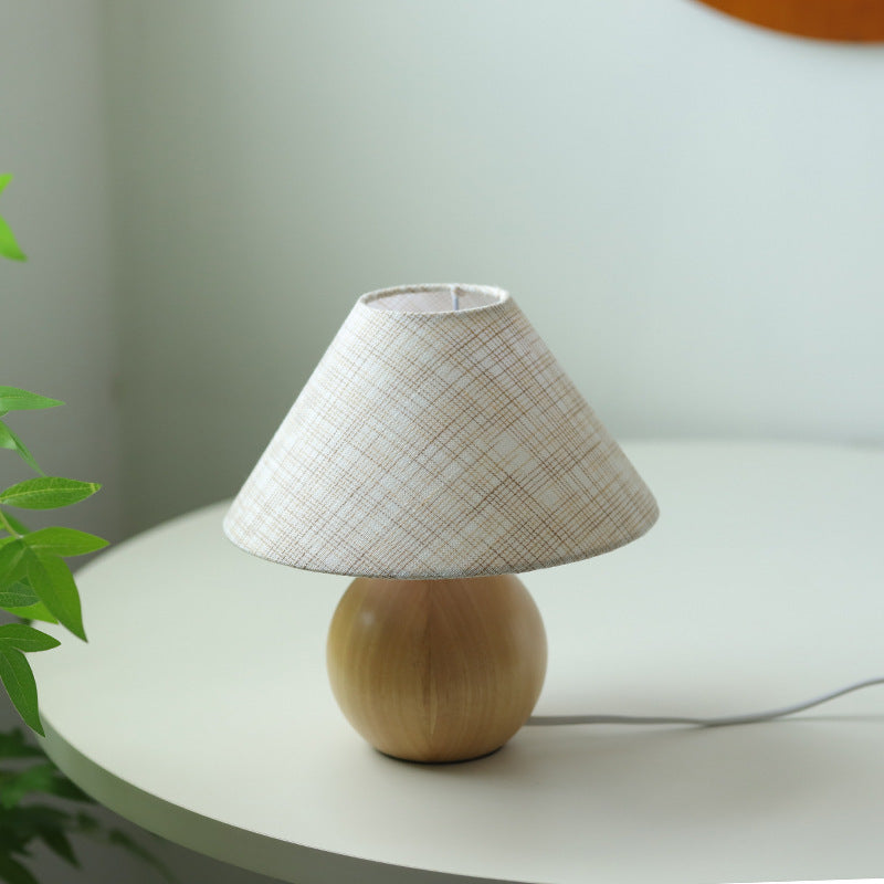 Linen Table Lamp Solid Wood Log Bedside Ambience Light