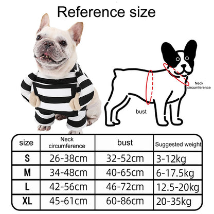 Funny Prisoner Dog Costume Halloween Pet Outfit Striped Jumpsuit for Dogs Party Dress up Cute Animal Costume with ID Tag