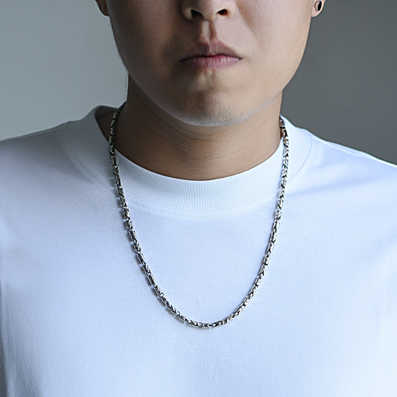 Men's Fashionable Silver Plaid Necklace