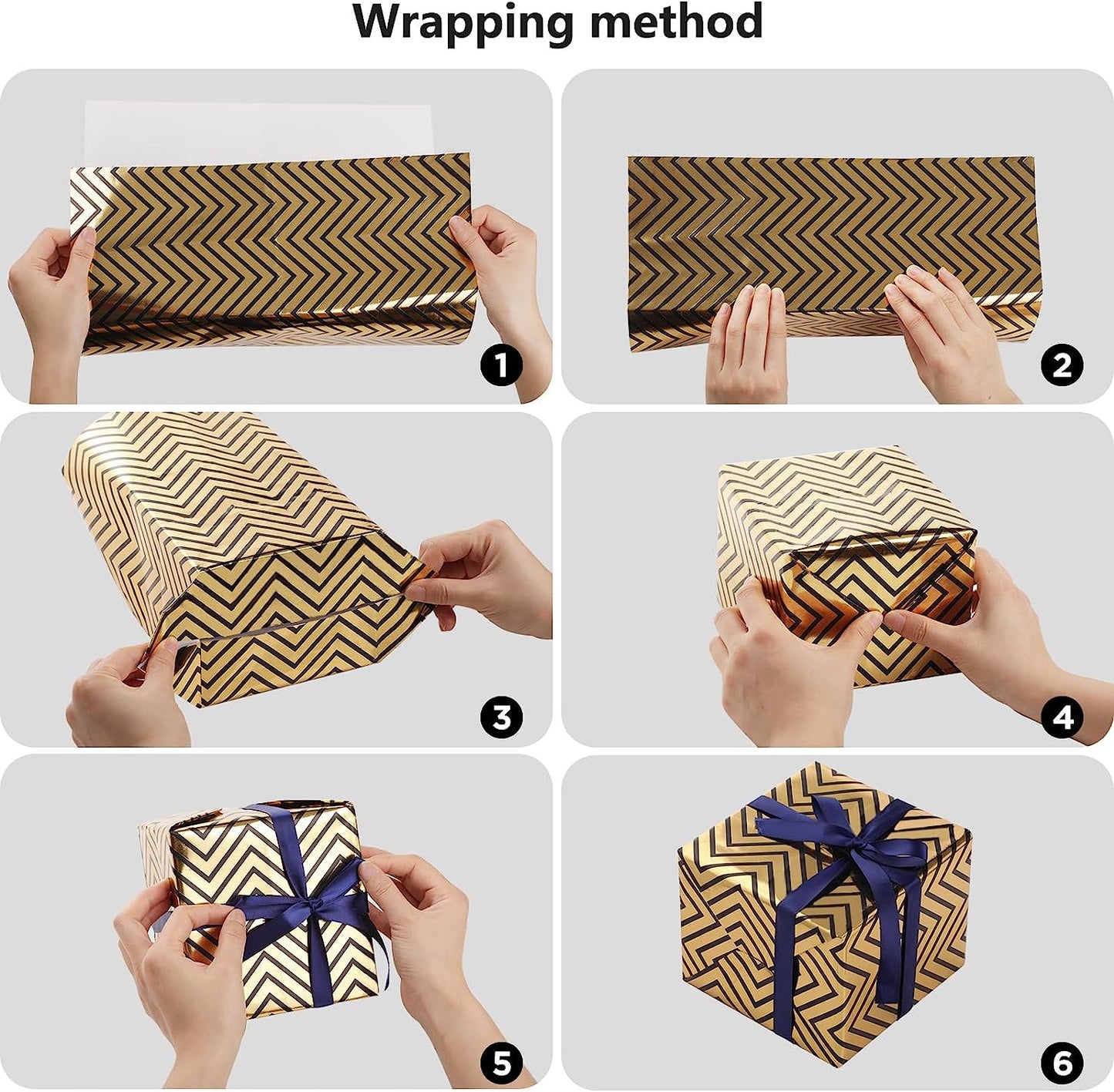 Elevate Your Gift-Giving with Our 6 Sheets Black & Gold Gift Wrapping Paper Set - Perfect for Every Occasion!