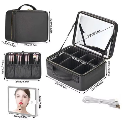 Smart LED Makeup Organizer with Mirror – Spacious Cosmetic Travel Case for the Modern Woman