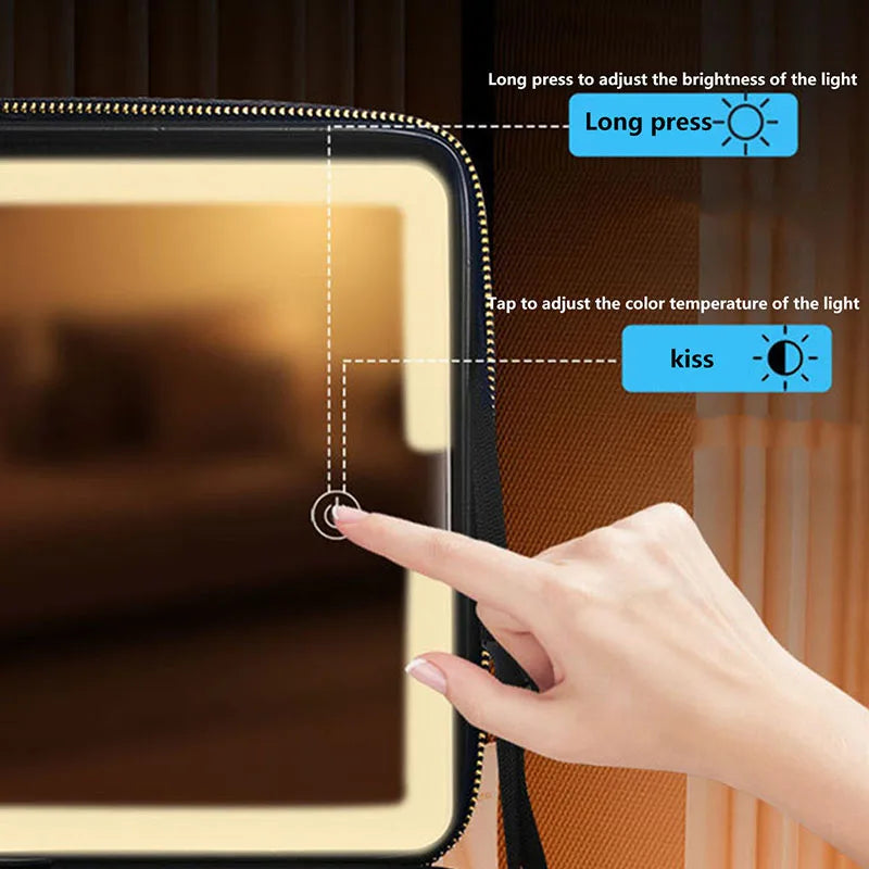 Smart LED Makeup Organizer with Mirror – Spacious Cosmetic Travel Case for the Modern Woman