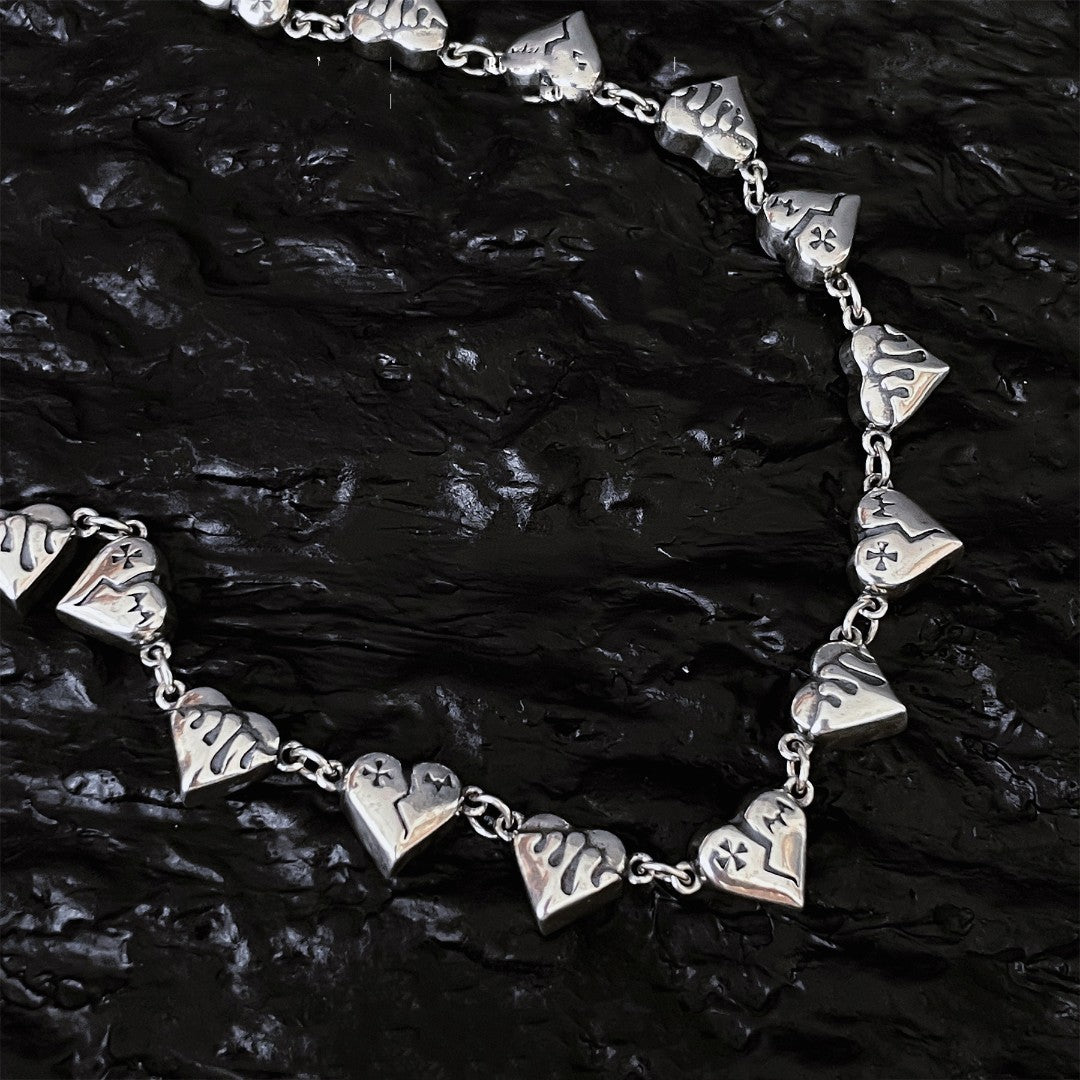 S925 Silver Heart Broken Graffiti Love Necklace