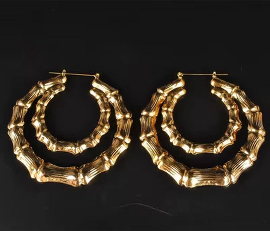 Geometric Bamboo Hoop Earrings in Gold and Silver for Women - Statement Jewelry for Hip Hop and Party Wear