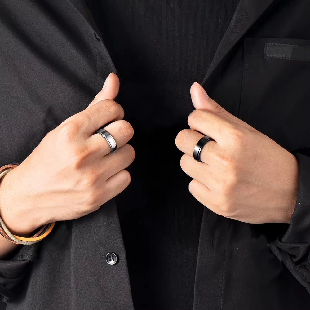 Stainless Steel Anxiety Fidget Spinner Ring - 6mm Smooth Rotating Jewelry for Men and Women, Stress Relief Gift