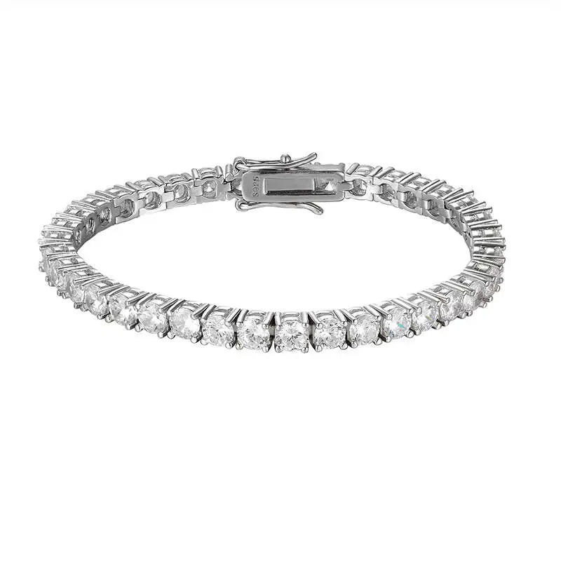 Moissanite Tennis Bracelet in 3mm and 4mm, Crafted in 925 Sterling Silver with Full Diamond Simulant Plating, Elegant Wedding and Party Jewelry for Men and Women