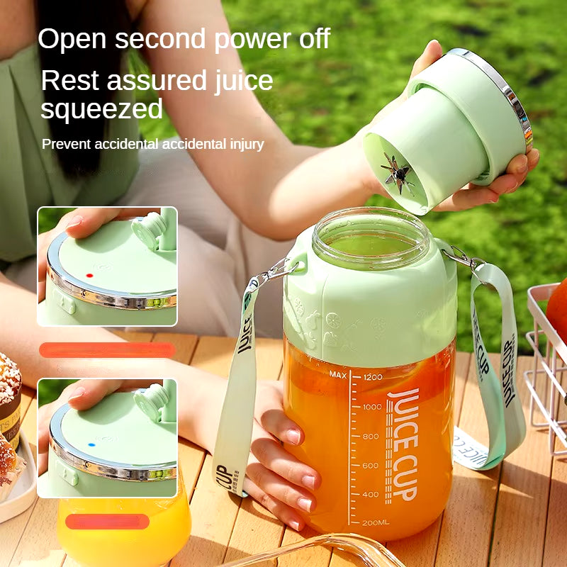1200ml Electric Fruit Juicer with 14 Blades - Portable USB Rechargeable Sports Bottle for Shakes and Smoothies