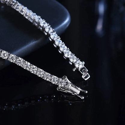 Moissanite Tennis Bracelet in 3mm and 4mm, Crafted in 925 Sterling Silver with Full Diamond Simulant Plating, Elegant Wedding and Party Jewelry for Men and Women