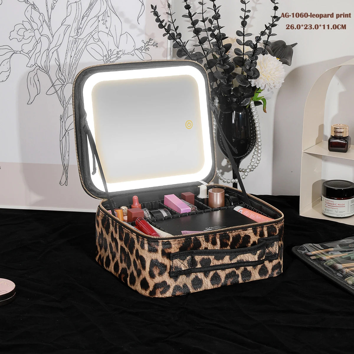 Ultimate Cosmetic Portable Travel Storage Box with 2000mAh LED Rechargeable Vanity Case and Built-in Lighted Mirror