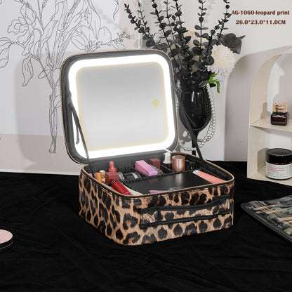 Ultimate Cosmetic Portable Travel Storage Box with 2000mAh LED Rechargeable Vanity Case and Built-in Lighted Mirror