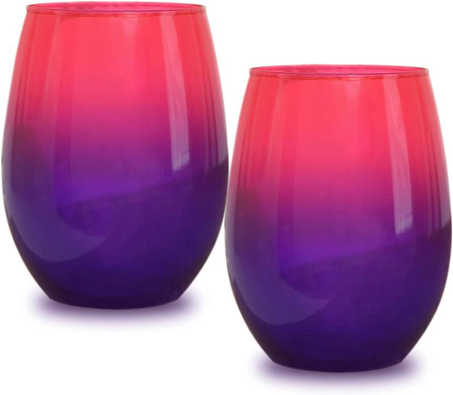 BAD BANANAS - Vibrant Set of 2 Pink and Purple Stemless Wine Glasses for Every Occasion